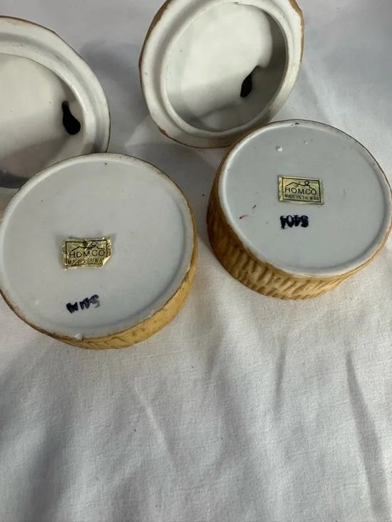 Vintage Homco Pixie Mushroom Trinket Boxes Set of 2 Ceramic Woodland Elf - Picture 7 of 9